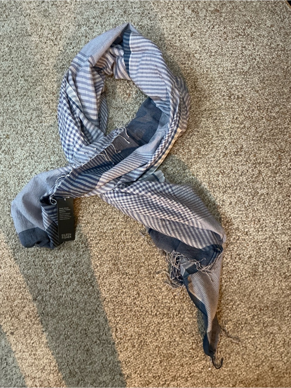 Eileen Fisher womens Blue Patterned Scarf